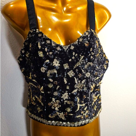 ZARA SEQUIN BLACK/GOLD Crop Tank Top size L - Picture 2 of 5